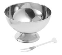HOMOBABE Tazón de Postre de Acero Inoxidable 300ml Ligero y Cómodo para Hotel y Restaurante con Tenedor Incluido en Plata, Adecuado para Servir Ensaladas y Helados