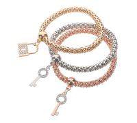 HOMOCONO 3 Piezas Pulsera Elástica Multicapa Dijes de Llave y Cristales | Aleación de Zinc, Diseño Elástico Cómodo, Estilo Versátil, Uso Multifunción, Set de Tres Colores