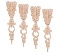 HOMOCONO 4 Piezas Aplique de Madera Tallada Barroca Vertical para Armario y | Madera Natural, Veta Visible y Profundo, Restauración DIY en Cocina, Adorno para Cajón y Gabinete
