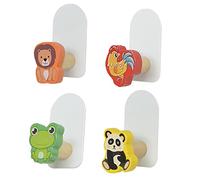 HOMOCONO 4 piezas Gancho de Pared Infantil Adhesivo de Madera Forma de Animales Rana Panda Colgador para Habitaciones Taladrar para Colgar Toallas Sombreros