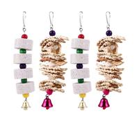 HOMOCONO 4 Piezas Juguete para Loros de Masticar Piedra Volcánica y Hueso | Aporta Calcio, Estimula el Sonido, Mantiene Ocupadas Aves, para Jaula Interior, Color Brillante