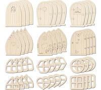HOMOCONO 48 Puertas de Hadas de Madera sin Pintar para DIY y Pintura, Accesorio Seguro y Decorativo para Jardín, Kit de Madera Color Caqui Adecuado para Manualidades