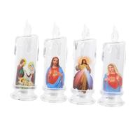 HOMOCONO 4piezas Velas Led De Noche Santa Con Base Decoración Religiosa Luz Electrónica De Jesús Para Navidad y Pascua Sin Humo y Ecológicas