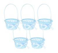 HOMOCONO 5 Piezas Cesta Tejida Asa Azul de Plástico y Bambú | Forma Única Clásica y Natural, Práctica y Resistente, para Hotel y Pasillo, Uso Decorativo