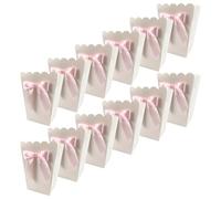 HOMOCONO Cajas de Palomitas de Maíz en Color Claro Lazo Rosa, 24 Unidades, Cajas de Cartón Aptas para Alimentos, Diseño Festoneado Adecuado para Fiestas, Showers y Noches de Cine