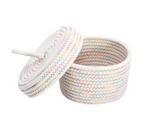 HOMOCONO Cesta de Almacenamiento Tejida Cuerda de Algodón, Caja Organizadora Pequeña con Tapa de Color Claro, Soporte para Artículos Varios y Juguetes para Hogar y Cocina