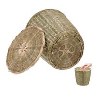 HOMOCONO Cesta de Almacenamiento Tejida de Bambú Tapa para Dormitorio y Cocina, Bote Multifunción para Frutas y Verduras, Tamaño Pequeño Hecho a Mano