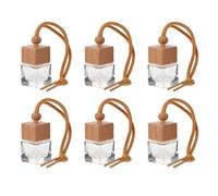 HOMOCONO Colgante de Perfume para Coche 6 Piezas Botellas Vacías de Vidrio y Tapa de Madera de Haya, Ambientador Creativo para Eliminar Olores y Relajar Cuerpo y Espíritu