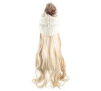 HOMOCONO Gorro de Crochet y Uso como Gorro Beanie Blanco para Mujer con Peluca de Pelo Largo Ondulado Material de Seda Resistente al Calor, Aspecto Realista