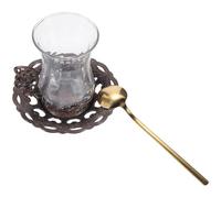 HOMOCONO Juego de Taza de Café Vintage Resistente y Fácil de Limpiar con Platillo y Cuchara, Taza de Vidrio y Aleación de Aluminio para Servir Té o Leche