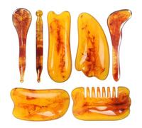 HOMOCONO Masajeador Facial y Corporal Kit de 7 Piezas Tablas Gua Sha de Resina Artificial Naranja, Reducción de Hinchazón y Tono Uniforme para Uso Doméstico