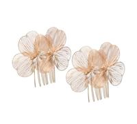 HOMOCONO Peinetas Doradas de Flores Vintage Hechas a Mano en Aleación de Zinc Perlas Simuladas para Bodas y Fiestas Elegantes, Pack de 2 Accesorios Cabello Recogido