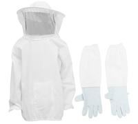 HOMOCONO Traje de Apicultor Blanco de 1 Set Guantes de Gamuza y Chaqueta de Poliéster Ligera y Cómoda para Apicultura y Trabajo en Colmenas