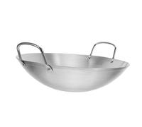 HOMOCONO Wok de Acero Inoxidable 28 Cm Doble Mango Fondo Redondo Sartén para Saltear Olla Multifuncional Utensilio de Cocina para Estufa de Gas Hogar