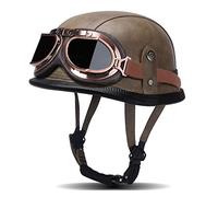 Homologado ECE Casco Moto Vintage con Gafas,Cascos Jet Retro,Cascos Moto Hombre,Casco Aleman Moto para Crucero Chopper Ciclomoter, ATV (56-61 Cm) A,S