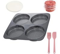 HOMOMSAE Molde grande para hamburguesas de acero al carbono, perforado, comercial, antiadherente, de acero al carbono, con 4 cavidades, para hacer hamburguesas caseras, bollos de carne, pan, mini