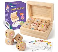 Homotte Juego de Mesa de Yoga de Madera para niños, Divertido Juego de Entrenamiento con 6 Dados de Ejercicio, 12 Tarjetas de Yoga y Caja de Regalo, Regalos de Yoga para niñas y Principiantes