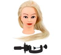 Homoyoyo 1 juego Cabeza de Maniquí para Peluquería con Cabello y Soporte Modelo de Entrenamiento para Estilistas y Cosmetología para Peinados y Trenzas con Maquillaje