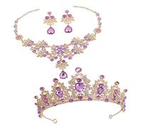 Homoyoyo 1 Juego collar de tiara de oro para mujeres novias nupcial comunión bodas tocados de novia tiaras de novia collar de novia joyas para boda de imitación Púrpura
