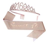 Homoyoyo 1 Juego Correa de para diadema dulce Venda faja y de reina de cumpleaños tiara banda de cumpleaños para niñas decoraciones de cumpleaños rosa aleación