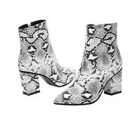 Homoyoyo 1 Par Botines de Moda para Mujer de Tacón y Punta Puntiaguda con Diseño de Serpiente Botines Cortos de Hecho Occidental Perfectos para Jeans y Faldas Color Blanco