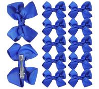 Homoyoyo 12 Pinzas Pelo Pequeñas para Niñas Azul Marino, Lazos de Cinta Grosgrain, Set de 12 Piezas, Accesorios Cabello Infantiles y Adolescentes, Clips para Fiestas y Uso Diario