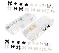Homoyoyo 2 cajas Cajas Decoraciones Uñas con Pedrería y Perlas Plateadas para de Uñas DIY de Resina y Flores Negras Charms Elegantes para Mujeres para Fiestas