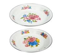 Homoyoyo 2 Piezas Plato Esmaltado Retro de Estilo Chino para Servir en Casa | Esmalte, Fondo Plano y Superficie Lisa, Reutilizable y Ligero, para Ensaladas, Postres y Té