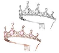 Homoyoyo 2 piezas Tiaras para Novia con Rhinestones de y Duradera Diademas Elegantes para Bodas y Accesorios de Fiesta Incluye Peine Colores Rosa y Plata