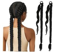 Homoyoyo 2piezas Extensiones Trenzadas de Cabello Largas Extensiones de Cabello de Aspecto Natural Color Negro Material Sintético para Coleta