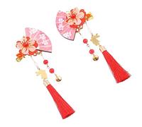 Homoyoyo 2piezas Horquilla De Flores Decoración Cabello Estilo Japonés Pasador Forma De Abanico Para Niñas Tocado Borlas Pinza Pelo De Material Brillante