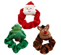 Homoyoyo 3 Piezas Coleteros Elásticos Navideños para Niñas Accesorios de Pelo Suaves con Diseño de Santa Árbol y Sujetador de Coleta Festivo para Mujer