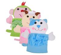 Homoyoyo 3 piezas Guantes de Baño para Manoplas Exfoliantes de Carácter Animal Esponjas para Ducha y Herramientas de Baño para Bebés Vaca Rosa Mono Verde