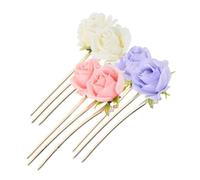 Homoyoyo 3 Piezas Peony Flower Hair Forks Vintage Chinese Three-prong Updo Hairpins Lightweight Chignon Pins For Women In Beige