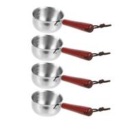 Homoyoyo 4 Cacerolas Mini de Acero Inoxidable 150 Ml con Mango de Madera Antideslizante Tazas Medidoras con Escala para Hervir Leche Derretir Mantequilla y Cocinar en Estufas de