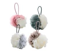 Homoyoyo 4 piezas Bola de Baño Grande Doble Color Malla de Exfoliante para Ducha con Cuerda Esponja de Baño Suave para Limpieza y Masaje Corporal Casa y Viaje Rosa Marrón Verde