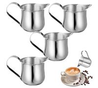 Homoyoyo 4 Piezas Jarra de Crema de Acero Inoxidable 50 Ml, Set de 4 Piezas, Mini Taza Medidora para Espresso y Café, Diseño Compacto y Ligero, Adecuado para Espumar Leche y Uso en