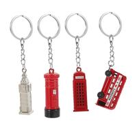 Homoyoyo 4 Piezas Llavero de Aleación Británico Vintage con Colgantes Modelo Autobús Rojo Cabina Telefónica y Big Encanto Unisex para Coche y Bolso