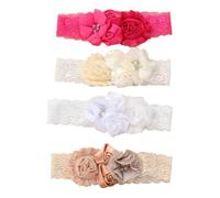 Homoyoyo 4piezas Diadema De Encaje Para Bautizo De Niña Con Lazos y Perlas Diseño De Encaje Banda De Pelo Para Bebés Tocados De Bautizo Para