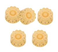 Homoyoyo 5 Perillas de Guitarra Eléctrica de 18 Estrías, Control de Volumen y Tono, Color Amarillo Claro Letras Negras, Pequeñas Perillas de Plástico para Partes de Guitarra, Ajuste