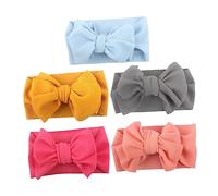 Homoyoyo 5 piezas Diademas Elásticas para Niñas con Lazo Adorable Accesorios para Cabello Colores Azul Rosa Amarillo y Gris para Bebés y Pequeños