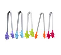 Homoyoyo 5 Pinzas Pequeñas de Acero Inoxidable Cabezales de Silicona en Forma de Mano, Mini Tenazas para Bocadillos y Cubitos de Hielo, Utensilios Cocina Adultos, Colores Surtidos