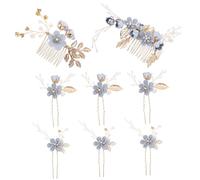 Homoyoyo 8 piezas Tocado Nupcial de Flores Azules Set Peinetas y Horquillas Accesorios para Novias y Damas de Honor para Bodas Formales