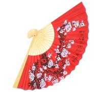 Homoyoyo Abanico Plegable Grande 0,5x0,9 M de Papel y Madera Rojo Diseño de Flores de Ciruelo para Decoración Pared Asiática y Ambientación Bodas Sala de Estar