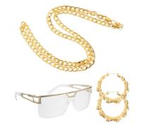 Homoyoyo Accesorios para Disfraz Hip Hop Mujer Kit de Joyería Vintage con Gafas Estilo Rap Collar y Pulsera Conjunto de Bisutería para Disfraces Años