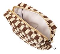 Homoyoyo Bolsa de Maquillaje de Hilo de Lana a Cuadros Grande, Neceser Práctico para Mujer, Almacenamiento Portátil para Viaje y Uso Diario, Diseño Tejido Cremallera y Gran Capacidad