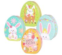 Homoyoyo Caja de Dulces para Fiestas de Pascua Forma de Huevo y Conejo, Hojalata Ligera y Decorativa, Pack de 4 Unidades para Obsequio y Decoración