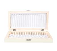 Homoyoyo Caja de Madera Natural Deslizante para 50 Portaobjetos de Biología Ranuras Numeradas, Cerradura Metálica y Bisagra Resistente, Estuche Práctico para Almacenamiento y Transporte