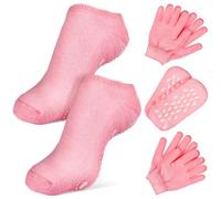 Homoyoyo Calcetines y Guantes Hidratantes de Spa para Manos y Pies 2 Pares Color Rosa Gel Nutritivo Cobertura Completa Exfoliante y Reparador para Piel Seca y Áspera en Casa