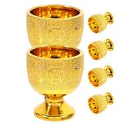 Homoyoyo Cálices Pequeños Vintage Dorados 30ml, Juego de 6 Copas | PP Plástico, Acabado Pulido Clásico, para Agua y Té en Altar, Templos y Celebraciones Religiosas